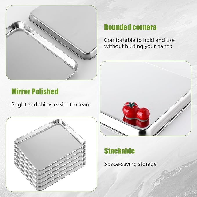 6 Pcs Baking Sheet Set Stainless Steel Cookie Sheet Cookie Baking Pan Bakeware Oven Tray Dishwasher