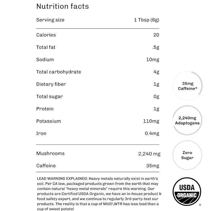 MUDWTR Original Mushroom Coffee Alternative | 2,240mg USA Grown & Adaptogenic Mushrooms | USDA
