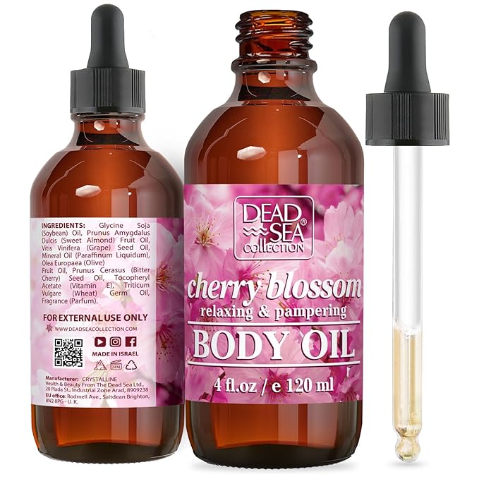 Dead Sea Collection Body Oil for Dry Skin - Cherry Blossom & Vitamin E, A, D Moisturizing Oil
