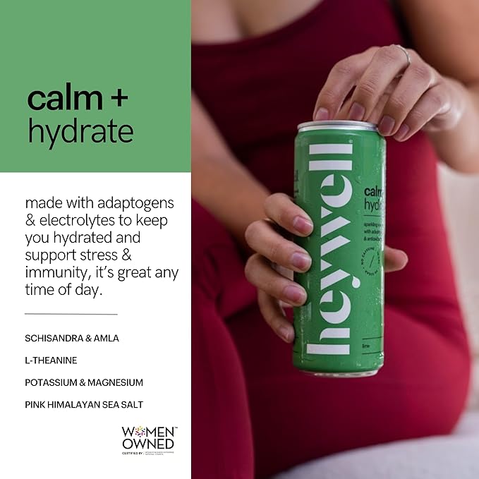 Heywell Sparkling Adaptogenic Water Calm and Restore, Lime Flavor 12 Fluid Ounce (Pack of 12) - Non