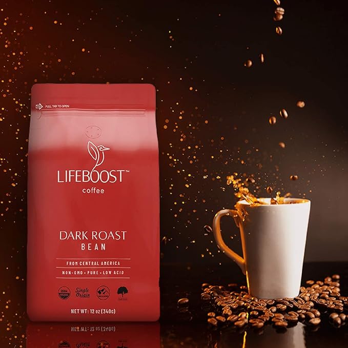 Lifeboost Dark Organic Coffee Beans - Single Origin Non-GMO Dark Roast Low Acid Coffee Beans