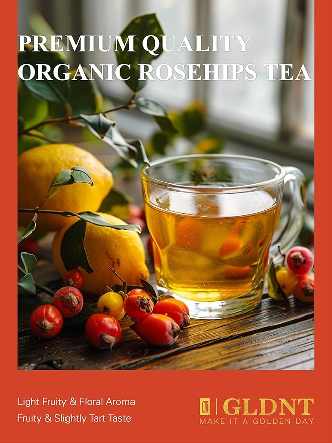 GLDNT Organic Rosehips Tea Bags, Organic Rose Hips, Fruity Flavor and Aroma, Caffeine Free, 100
