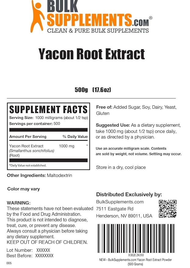 BulkSupplements.com Yacon Root Extract Powder - Natural Sweetener, Yacon Root Powder - Traditional