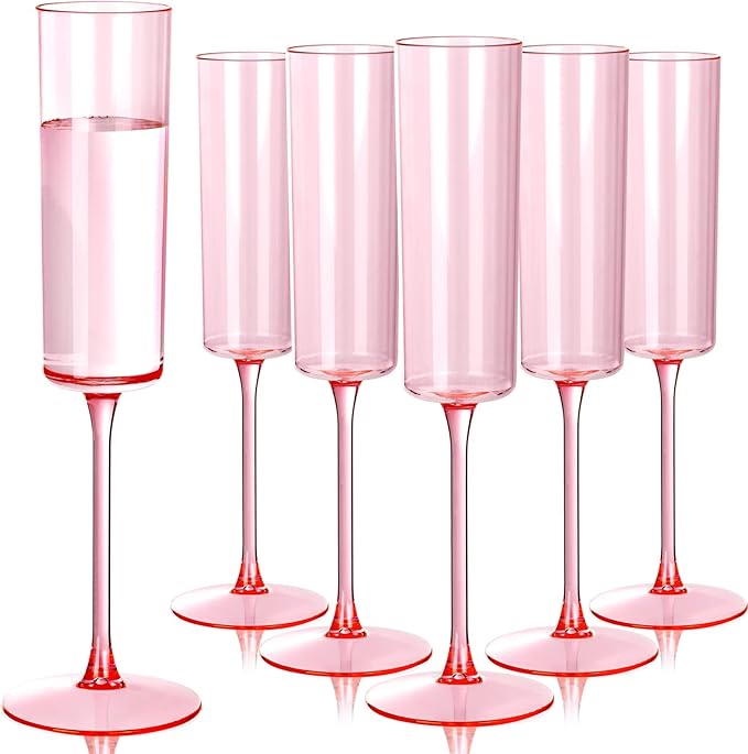 Ciaell 24 Pack Pink Plastic Champagne Flutes - Pink 6 Oz Disposable Champagne Glasses - Square
