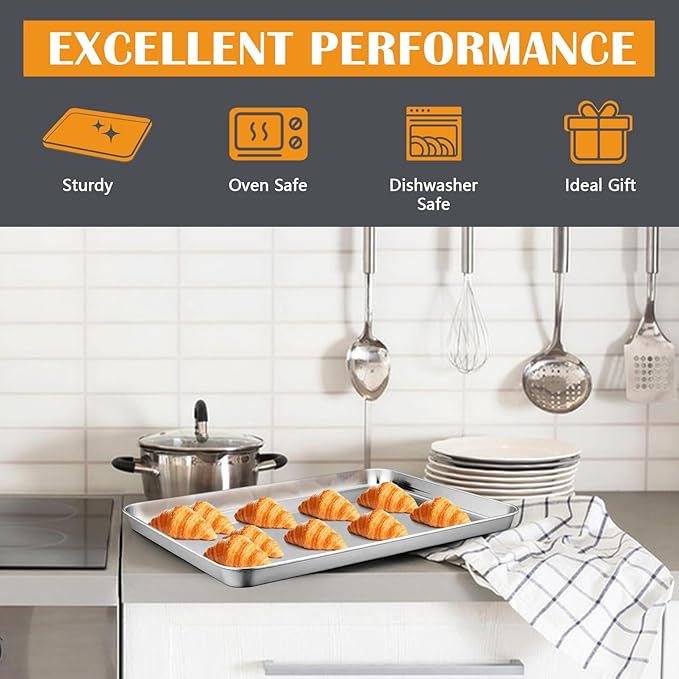 2Pcs Baking Sheet Pan Set, Joyfair Stainless Steel Cookie Sheets, Commercial Metal Pans Toaster