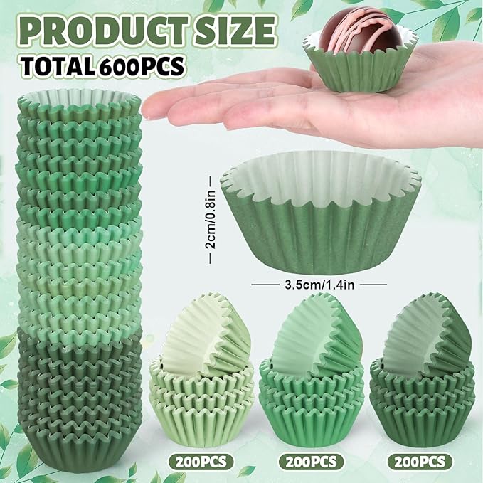 Whaline 600Pcs Mini Sage Green Cupcake Liners Gradient Green Wedding Baking Cups Cupcake Wrappers