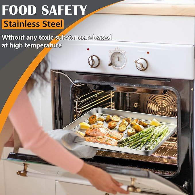 2Pcs Baking Sheet Pan Set, Joyfair Stainless Steel Cookie Sheets, Commercial Metal Pans Toaster
