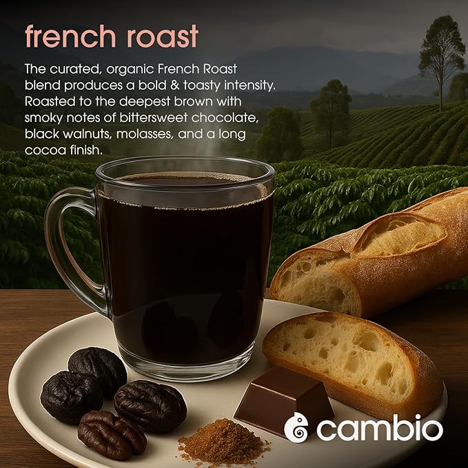 Cambio Roasters French Roast Organic Keurig KCups, Only Aluminum KCup Keurig Coffee Pods for Better