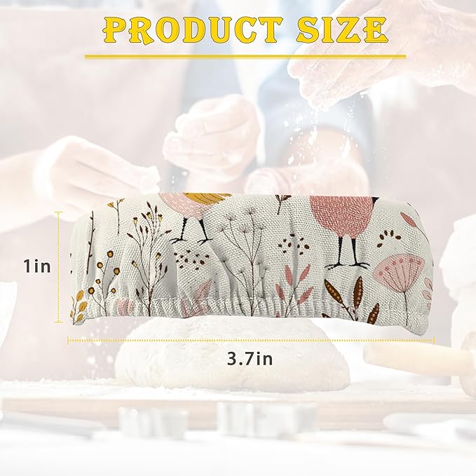 Rooster Floral 5-Pack Cloth Covers for Sourdough Starter Jar, Cloth Covers Reusable Lid Top