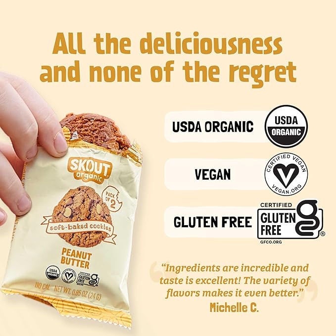 Skout Organic Peanut Butter Soft Baked Cookie (3 Pack) | Soft Baked Cookies | Plant-Based | Vegan |