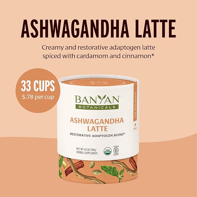 Banyan Botanicals Ashwagandha Latte – Caffeine-Free Organic Herbal Latte Mix – Instant Herbal