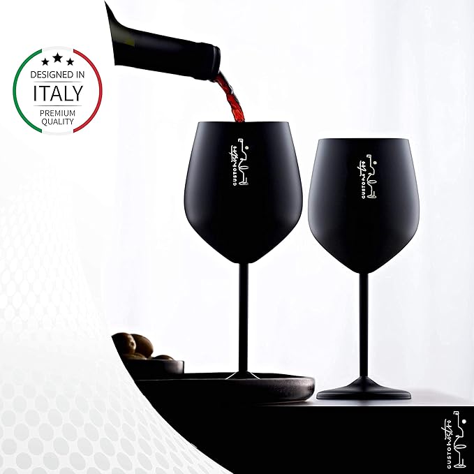 Gusto Nostro Stainless Steel Wine Glass - 18 oz - Unbreakable Black Wine Glasses for Travel