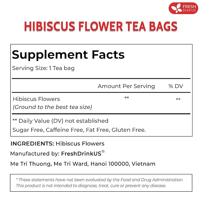 FRESHDRINKUS 115 Hibiscus Flowers Tea Bags, 100 Percent Natural, Pure from Hibiscus Flowers. Loose