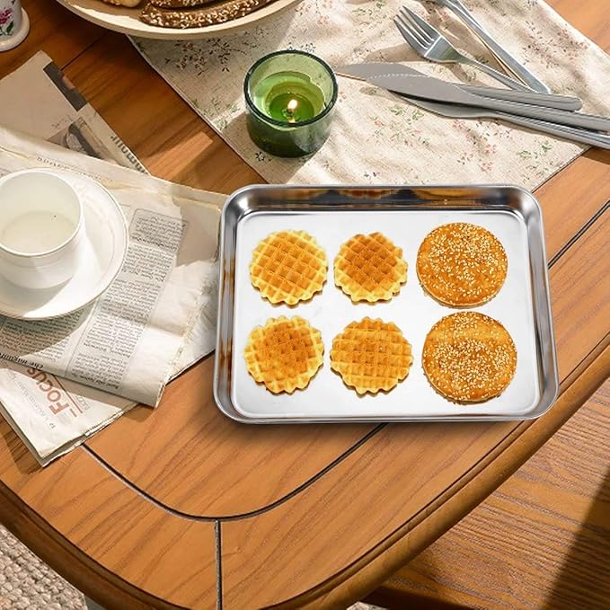 Wildone Baking Sheet Set of 2 - Stainless Steel Cookie Sheet Baking Pan, Size 9 x 7 x 1 inch, Non