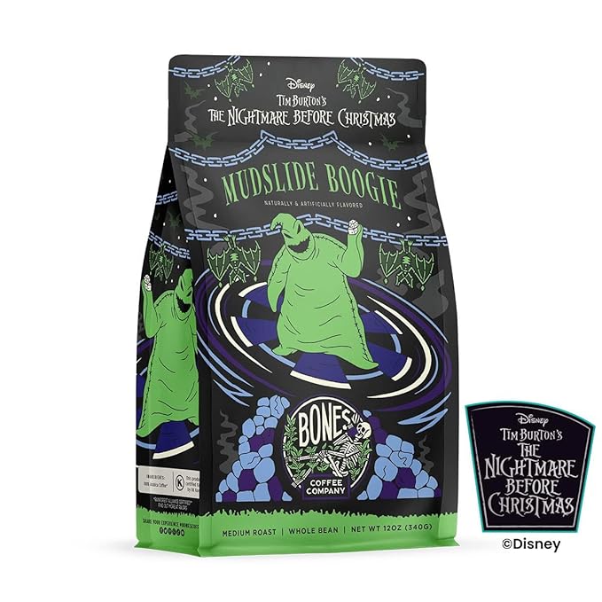 Bones Coffee Company The Nightmare Before Christmas Mudslide Boogie Flavored Coffee Beans, Medium