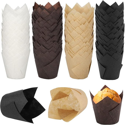 Ruisita 200 Pieces Mini Tulip Cupcake Liners, Tulip Baking Cups, Greaseproof Cupcake Muffin Liners