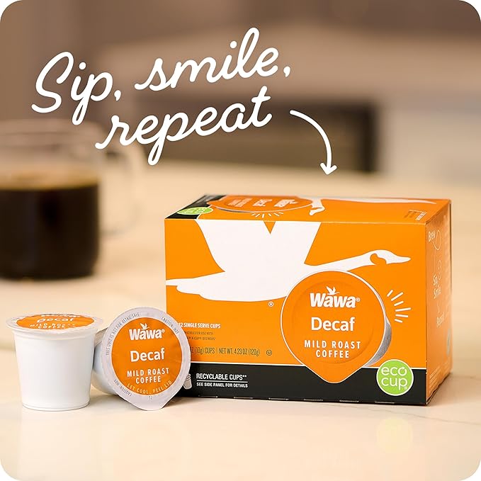 Wawa Mild Roast Single Cup Decaf Coffee Pods, 12 Pods, 1 Box, Regular Smooth & Balanced Classic
