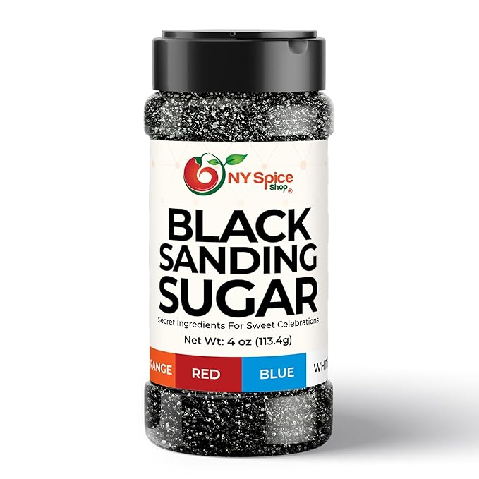 NY Spice Shop Black Sanding Sugar - 4 Ounce Sweet Colorful Edible Sprinkles For Candy Dish - Sugar