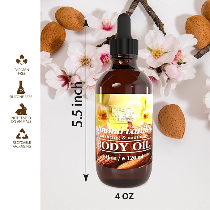 Dead Sea Collection Body Oil with Almond & Vanilla-Dry Skin Moisturizer and Hydrating Massage
