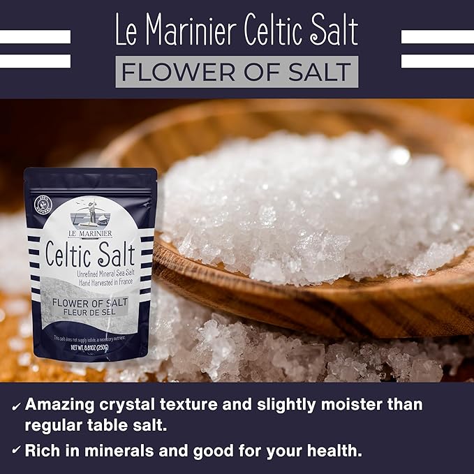 Le Marinier Fleur de Sel 0.6lb - 8.81oz. French Sea Salt- Flower of Salt. Mineral Rich, Unrefined