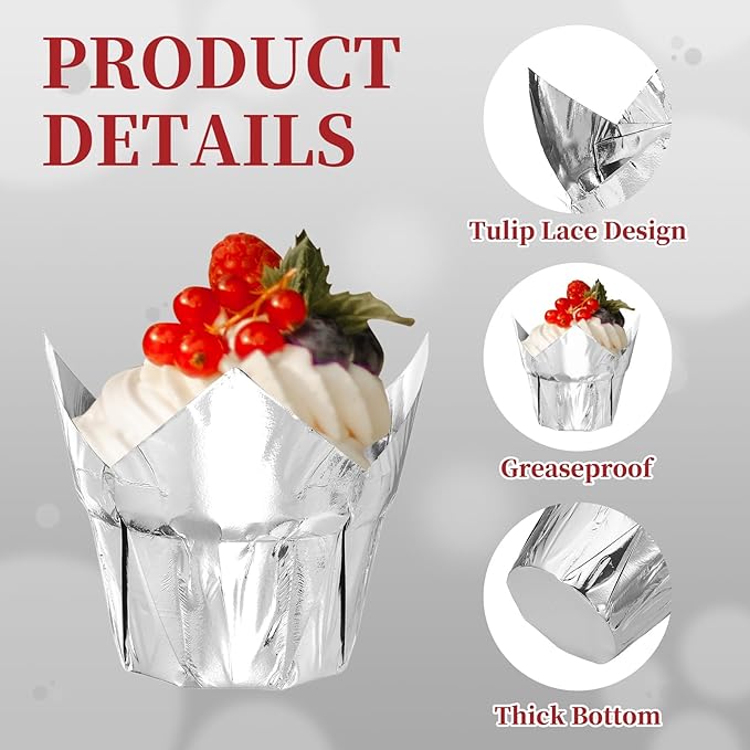 uxcell 100 Pcs Tulip Cupcake Liners, Muffins Liners Aluminum Foil Cupcake Wrappers Baking Cups