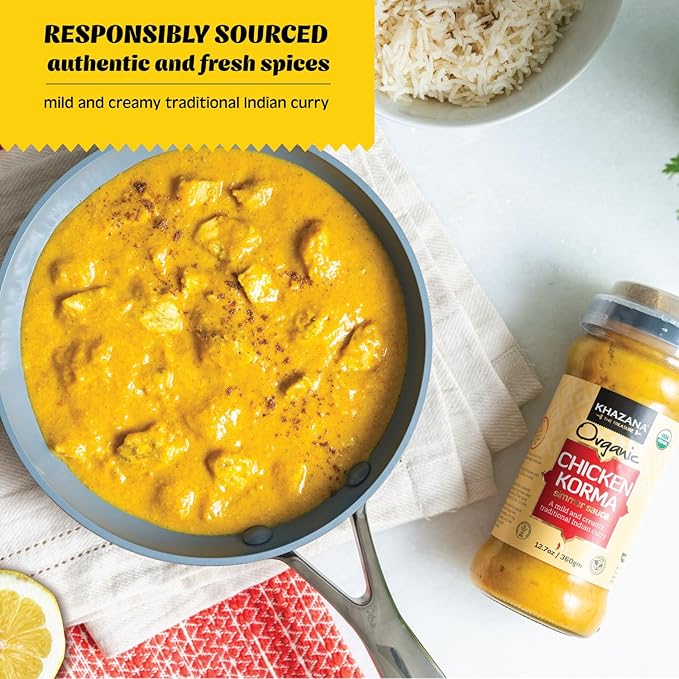 Khazana ORGANIC Chicken Korma Indian Simmer Sauce - 12.7oz Jars | Non-GMO, Vegan, Gluten Free