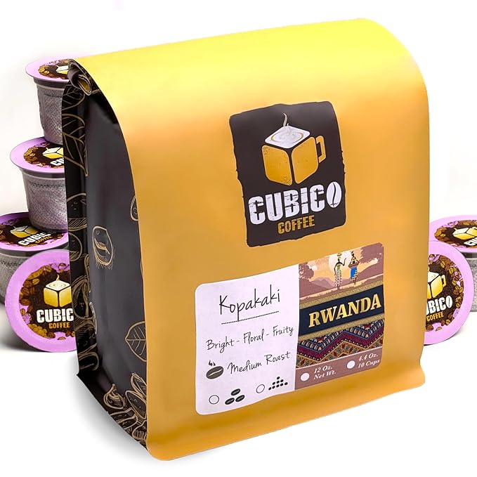 Cubico Coffee Medium Roast Rwanda Kopakaki Single Origin Coffee Pods, 10 Count, K-Cup Compatible
