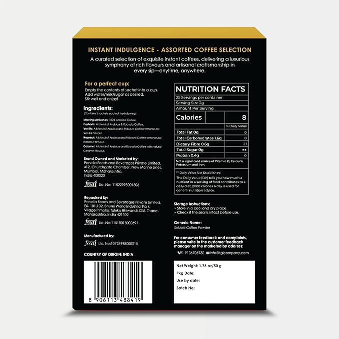 TGL Co. Assorted Instant Coffee Sticks – 25 Sachets | 5 Varieties (Flavored & Classic) |