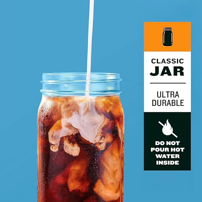 County Line Kitchen Glass Cold Brew Coffee Maker with Lid - Wide Mouth, 1 Quart (32 oz) - Heavy