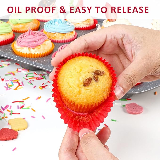 Caperci Standard Red Cupcake Muffin Liners 500-Count, No Smell, Food Grade & Grease-Proof Paper