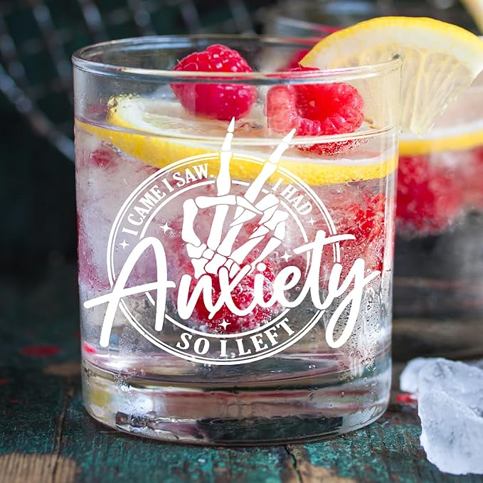 kunlisa Funny Anxiety Mental Health Whiskey Glasses, Anxiety Relief Gifts, Sarcastic Gothic