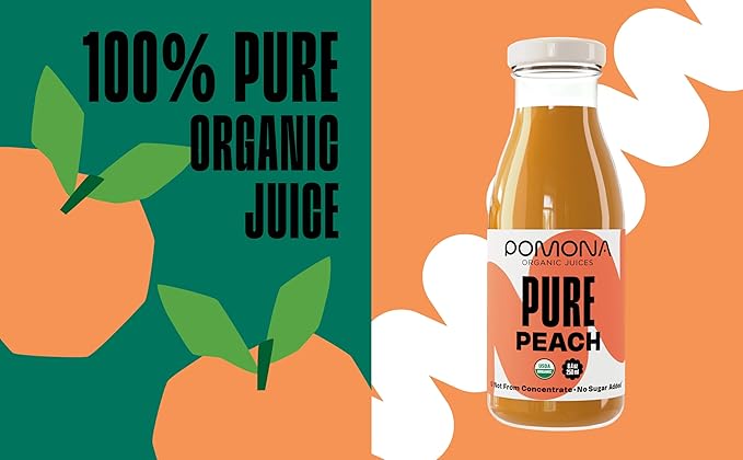 Pomona Organic Peach Juice (Pack of 12), Cold Pressed USDA Organic Juices, 100% Peaches, No Added