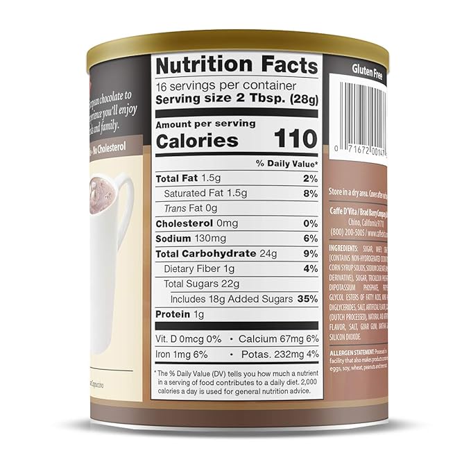 Caffe D'Vita Hot Cocoa Mix - Hot Chocolate Mix, Gluten Free, Low Fat, No Cholesterol, No