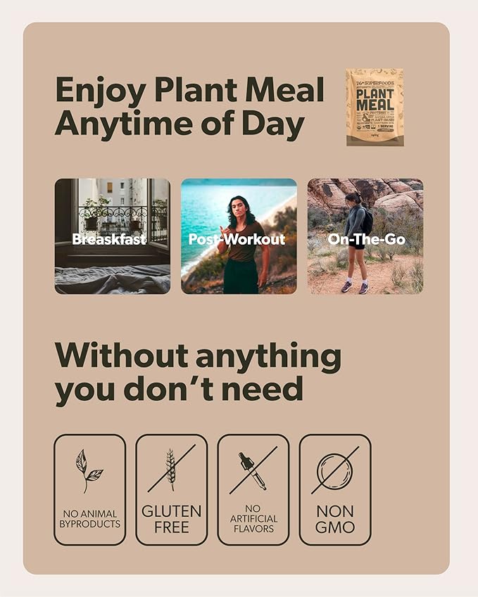 Plant Meal Replacement Shake - Chocolate - 25g of Plant Based Vegan Protein Powder, 76+ Organic