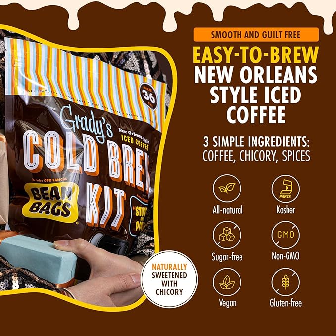 GRADY'S COLD BREW, French Vanilla, 100% Arabica Ground Coffee & Chicory Pouches, All-in-One Cold