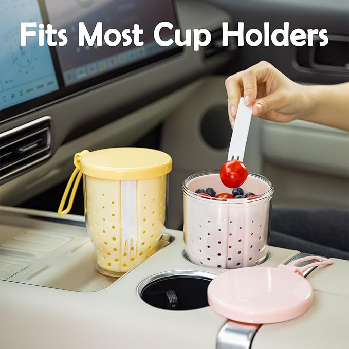 25 Oz Travel Fruit Cups for Car,Fruit Salad Storage Cup with Fork and Lids,Leakproof Reusable Snack