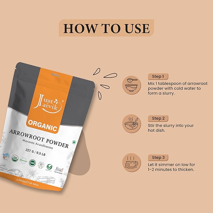 Just Jaivik USDA Certified Organic Arrowroot Powder - Gluten Free, Non GMO, Vegan Friendly, Natural
