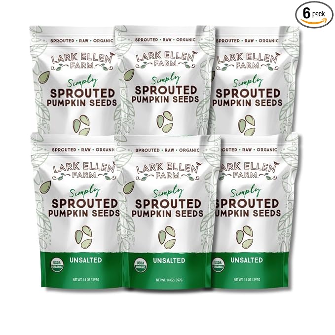 Lark Ellen Farm Sprouted Organic Pumpkin Seeds, Unsalted Raw Pumpkin Seeds Organic, Pepitas, Vegan