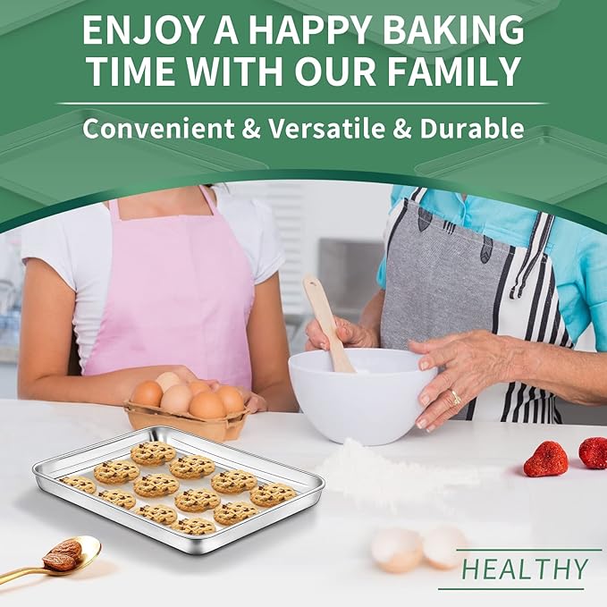 Baking Sheets Set of 2, HKJ Chef Cookie Sheets 2 Pieces & Stainless Steel Baking Pans & Toaster