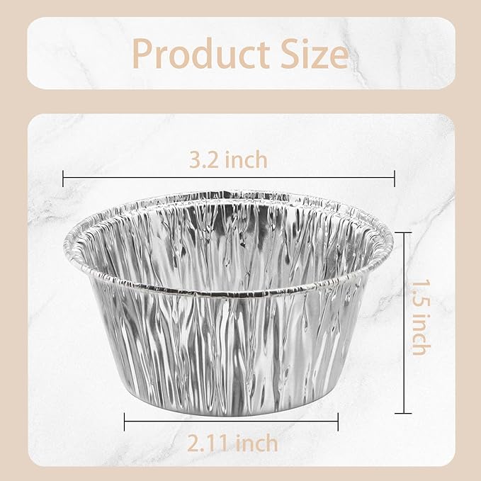 Aluminum Foil Baking Cups 150 Pcs, VIHOYOM 4 Oz Disposable Ramekin Aluminum Cupcake liners, Silver
