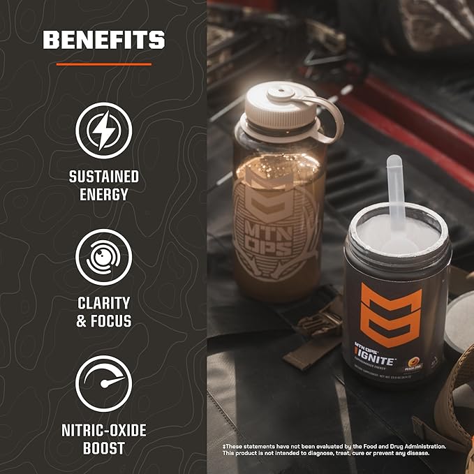 MTN OPS Ignite Energy Drink Powder, Gluten Free Nootropic Supplement Drink Mix, L Arginine, L