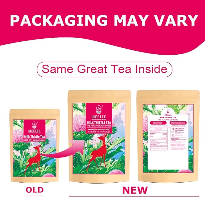 WT WEETEE Milk Thistle Tea Bags, Made with 100% Pure Milk Thistle Seeds, Natural Caffeine-free