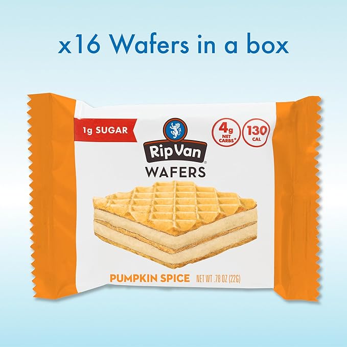Rip Van Pumpkin Spice Keto Wafer Cookies, Healthy Vegan Snack, Non-GMO, Low Carb, Low Sugar (1g)