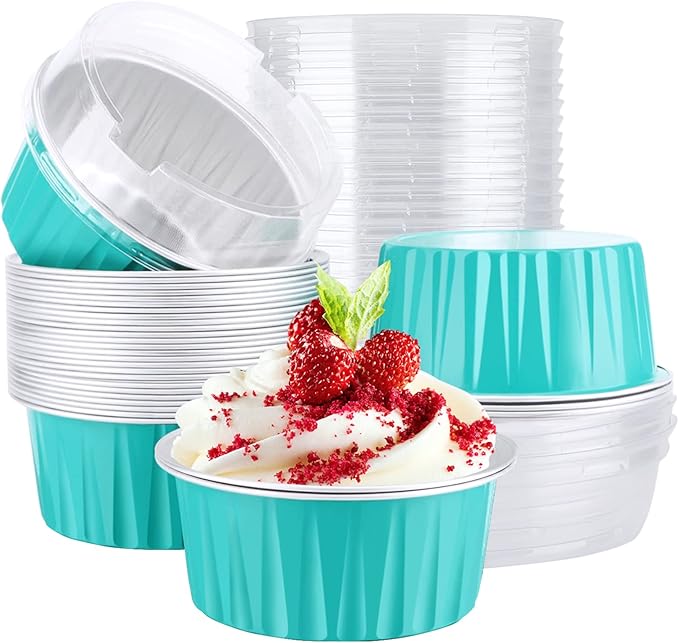 EUSOAR Aluminum Baking Cups with Lids, 30pcs 5oz Disposable Aluminum Foil Ramekins Cupcake Baking