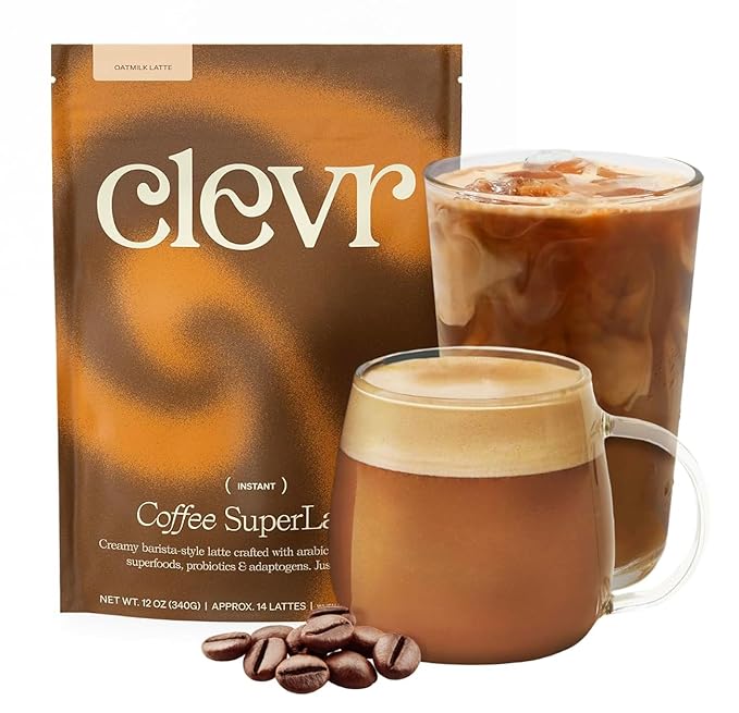 Clevr Blends Mushroom Coffee Latte, Instant Powder with Oat Milk, Lions Mane, Reishi Mushroom