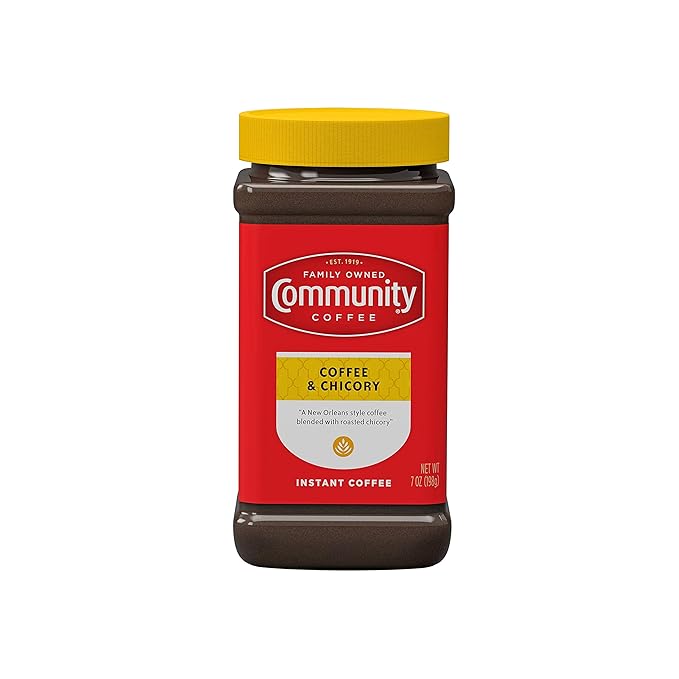 Community Coffee and Chicory Medium Dark Roast Premium Instant 7 Oz Jar, Full Body Rich Flavorful