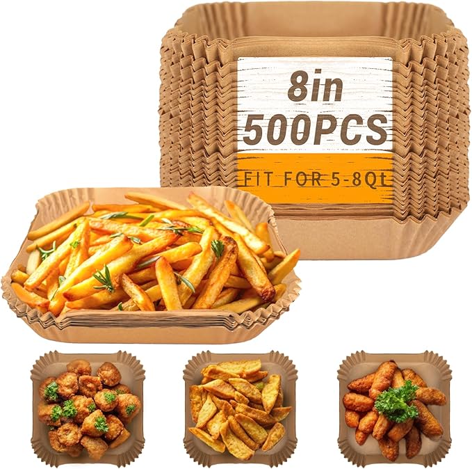 500Pcs Air Fryer Paper Liners, 8??Square Disposable Parchment Paper Liner for 5-8 QT Air Fryer