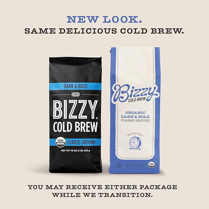 Bizzy Organic Cold Brew Coffee | Dark & Bold Blend | Coarse Ground Coffee | Dark Roast | Micro