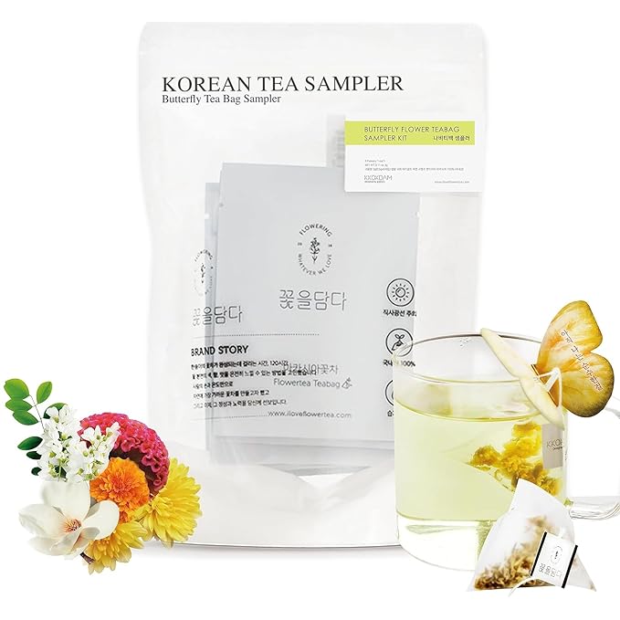 KKOKDAM Gourmet Butterfly Tea Bags Gift Set Sampler – Fancy Tea Variety Pack Set, Korean Drinks