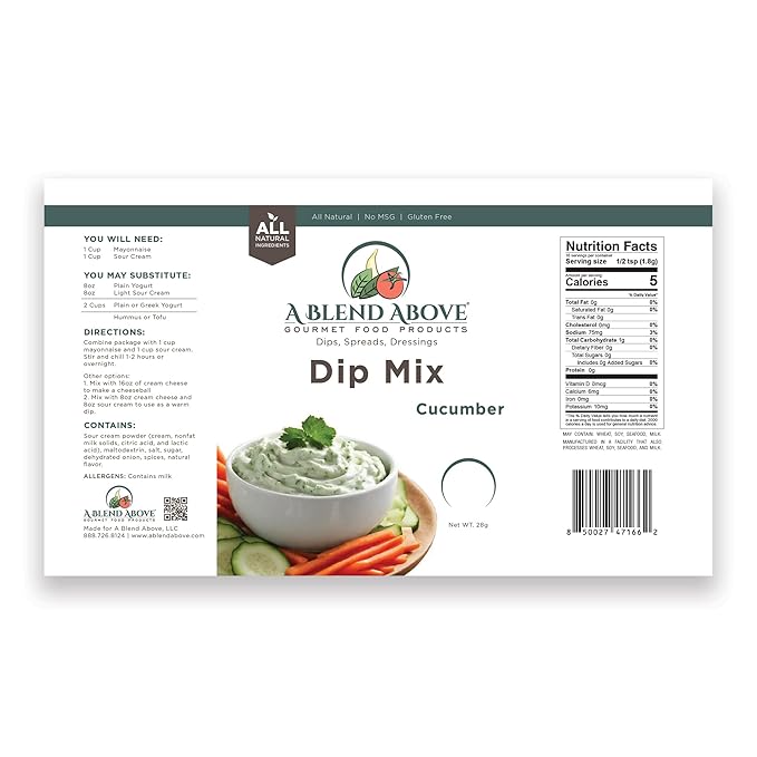 A Blend Above Dip Mix - Cucumber, Lemon Dill, Asiago Roasted Garlic, Spinach Parmesan, and Twice